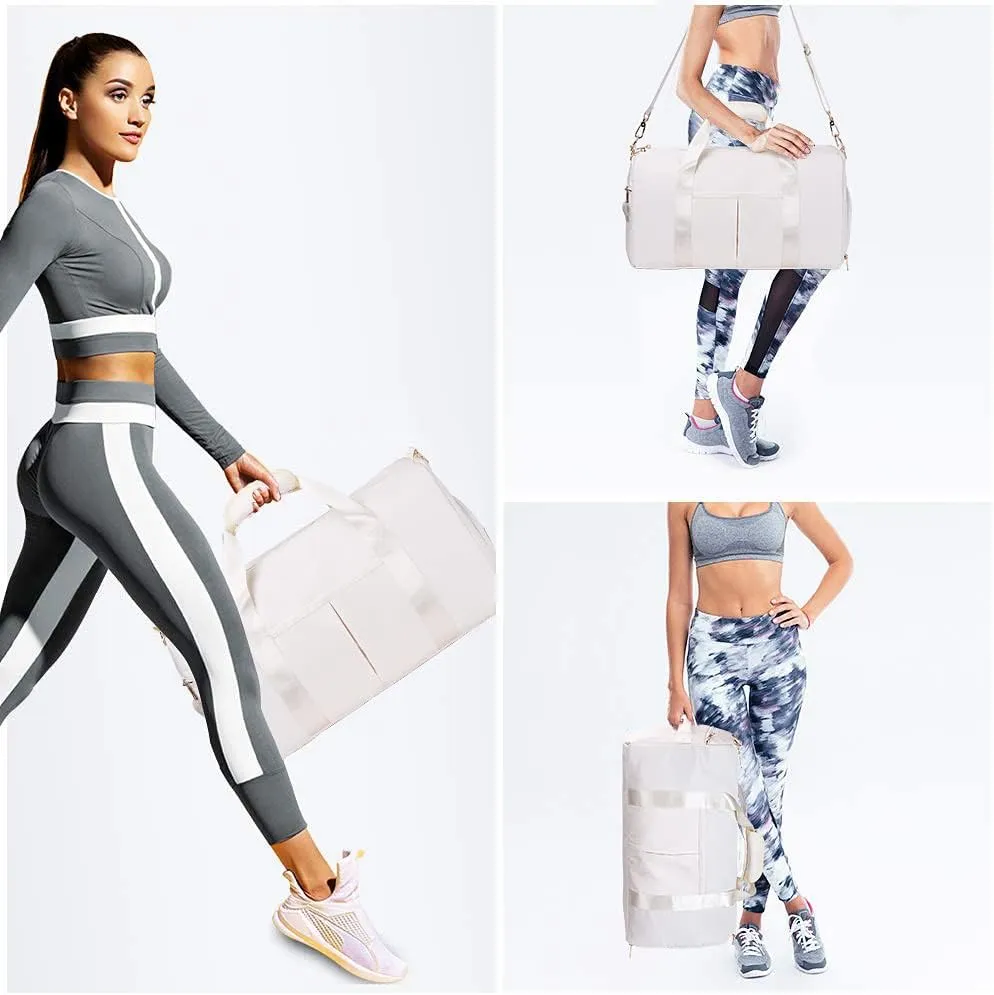 ICEIVY Gym Duffle Bag Dry Wet Separated Gym Bag Sport Duffle Bag Training Handbag Yoga bag with Extra Drawstring Backpack for man and women (White-Upgrade) Large