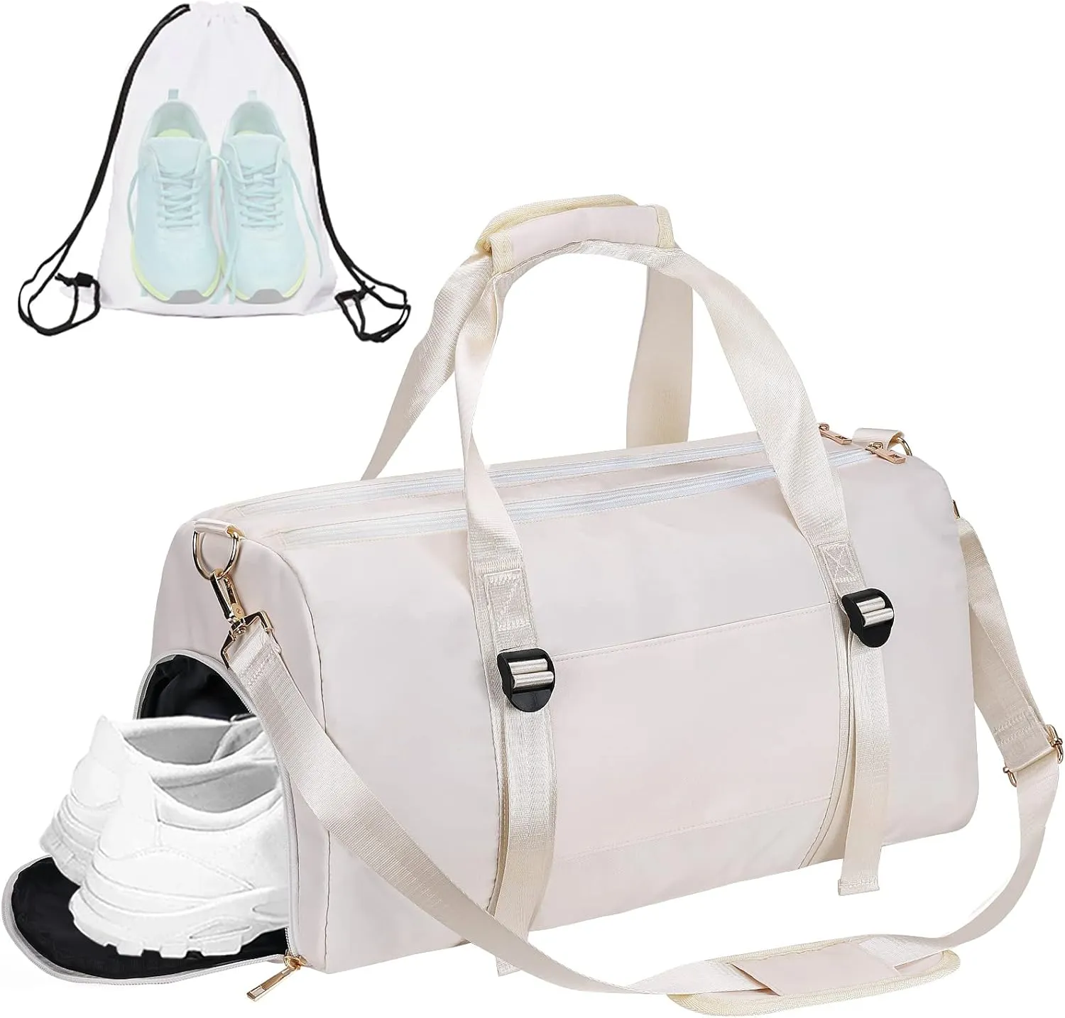 ICEIVY Gym Duffle Bag Dry Wet Separated Gym Bag Sport Duffle Bag Training Handbag Yoga bag with Extra Drawstring Backpack for man and women (White-Upgrade) Large