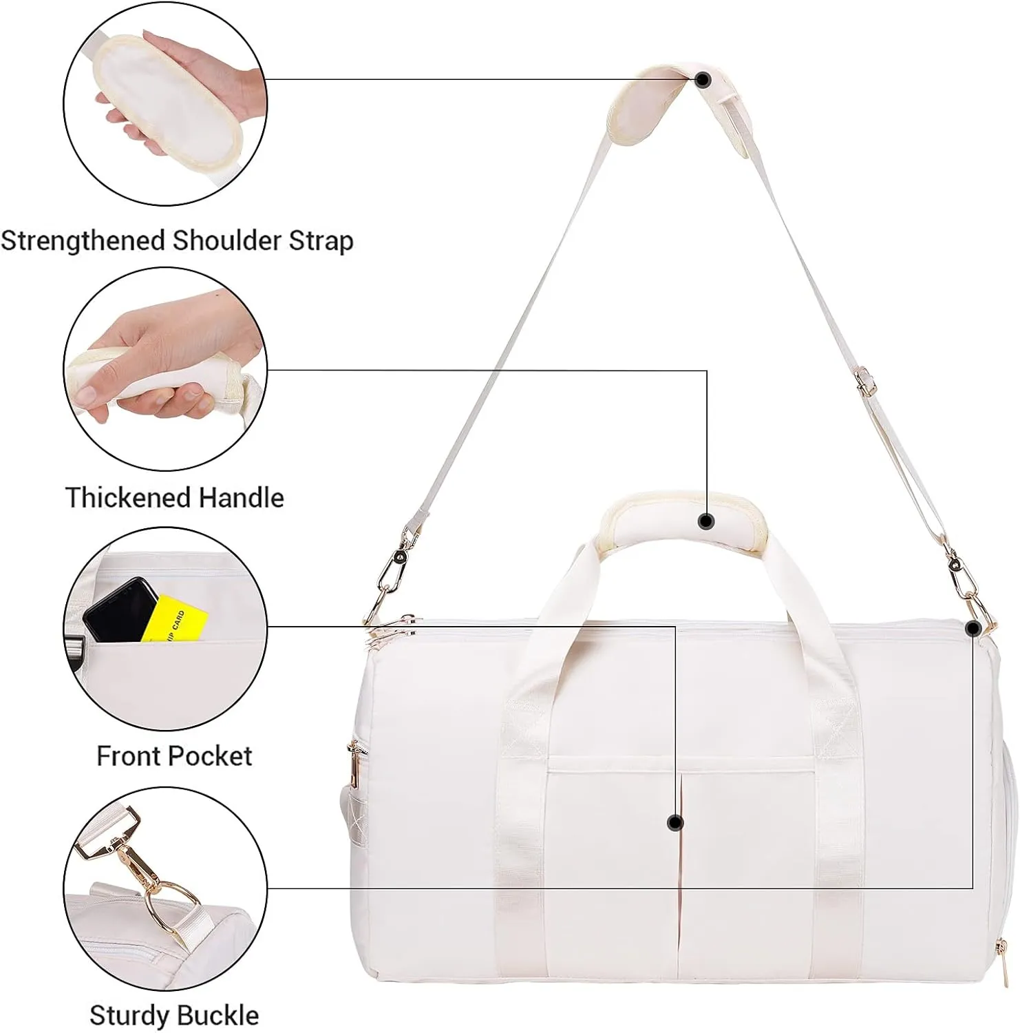 ICEIVY Gym Duffle Bag Dry Wet Separated Gym Bag Sport Duffle Bag Training Handbag Yoga bag with Extra Drawstring Backpack for man and women (White-Upgrade) Large