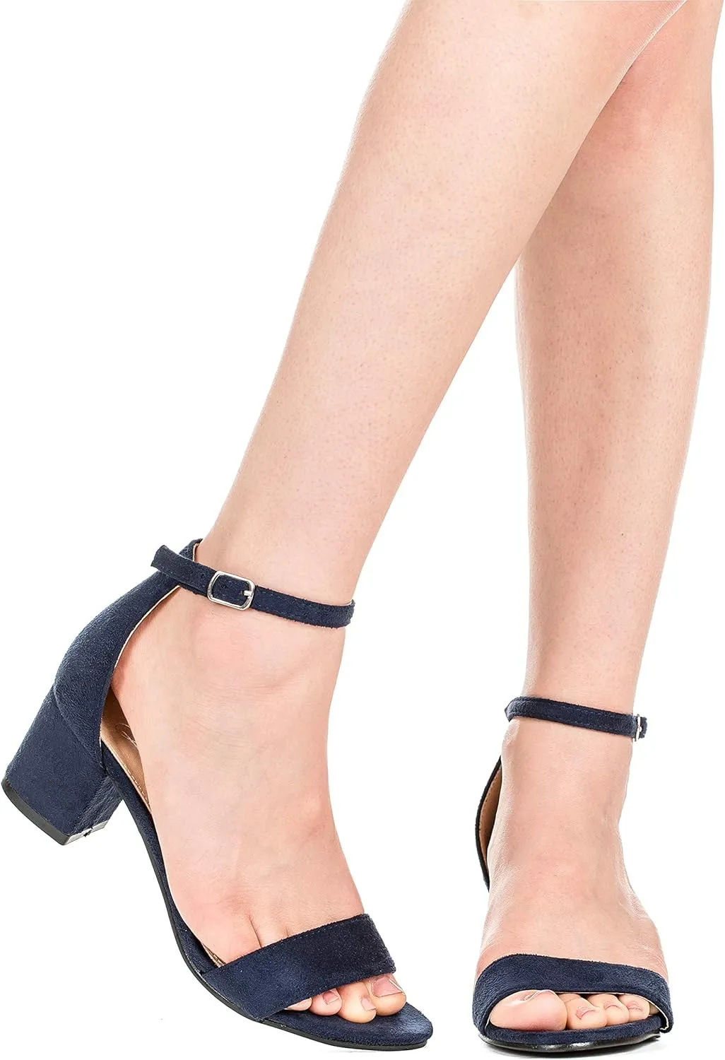 ILLUDE Women's Open Toe Ankle Strap Low Block Chunky Heels Sandals Party Dress Pumps Shoes