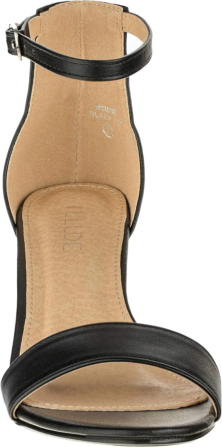 ILLUDE Women's Open Toe Ankle Strap Low Block Chunky Heels Sandals Party Dress Pumps Shoes