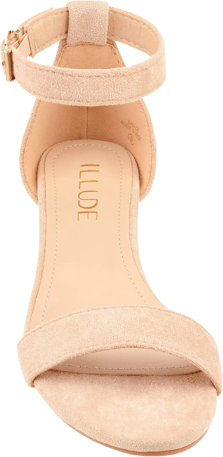 ILLUDE Women's Open Toe Ankle Strap Low Wedge Sandal Comfortable Platform Heeled Sandals