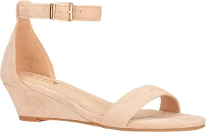 ILLUDE Women's Open Toe Ankle Strap Low Wedge Sandal Comfortable Platform Heeled Sandals