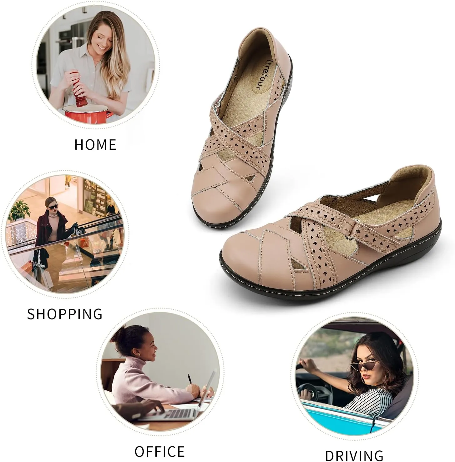 Irrefour Women's Classic Genuine Leather Casual Loafer Cute Slip-On Fashion Closed Toe Flat Sandal Comfy Work Sandal Everyday Walking Shoe
