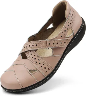 Irrefour Women's Classic Genuine Leather Casual Loafer Cute Slip-On Fashion Closed Toe Flat Sandal Comfy Work Sandal Everyday Walking Shoe