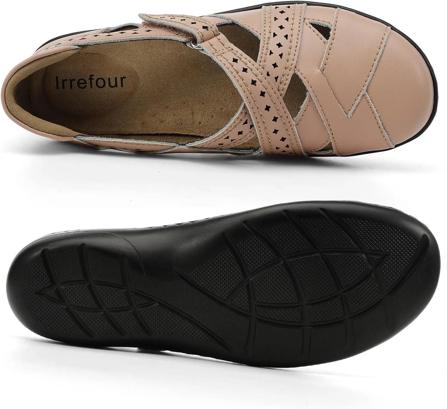 Irrefour Women's Classic Genuine Leather Casual Loafer Cute Slip-On Fashion Closed Toe Flat Sandal Comfy Work Sandal Everyday Walking Shoe