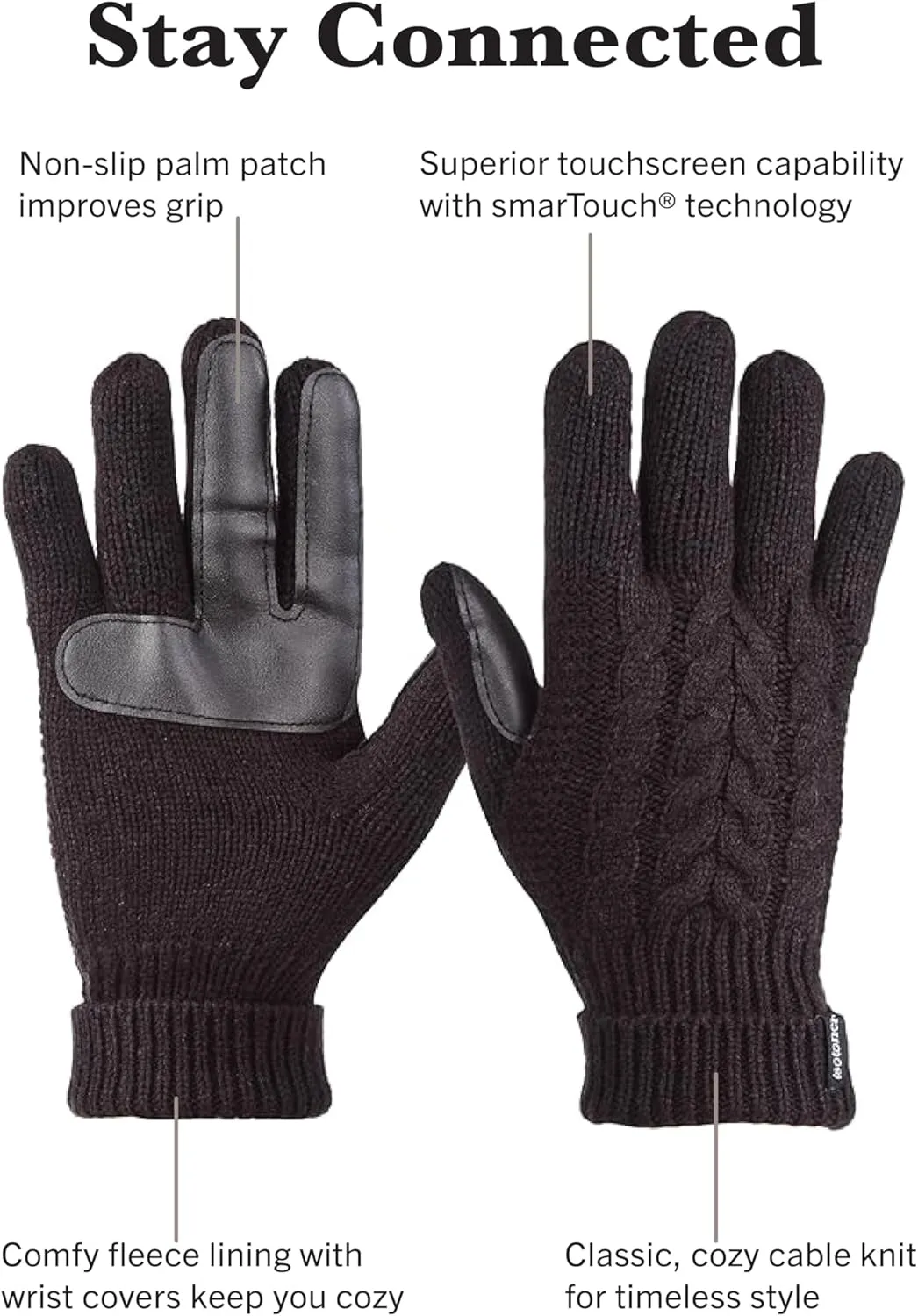 isotoner womens Cable Knit Gloves With Touchscreen Palm Patches