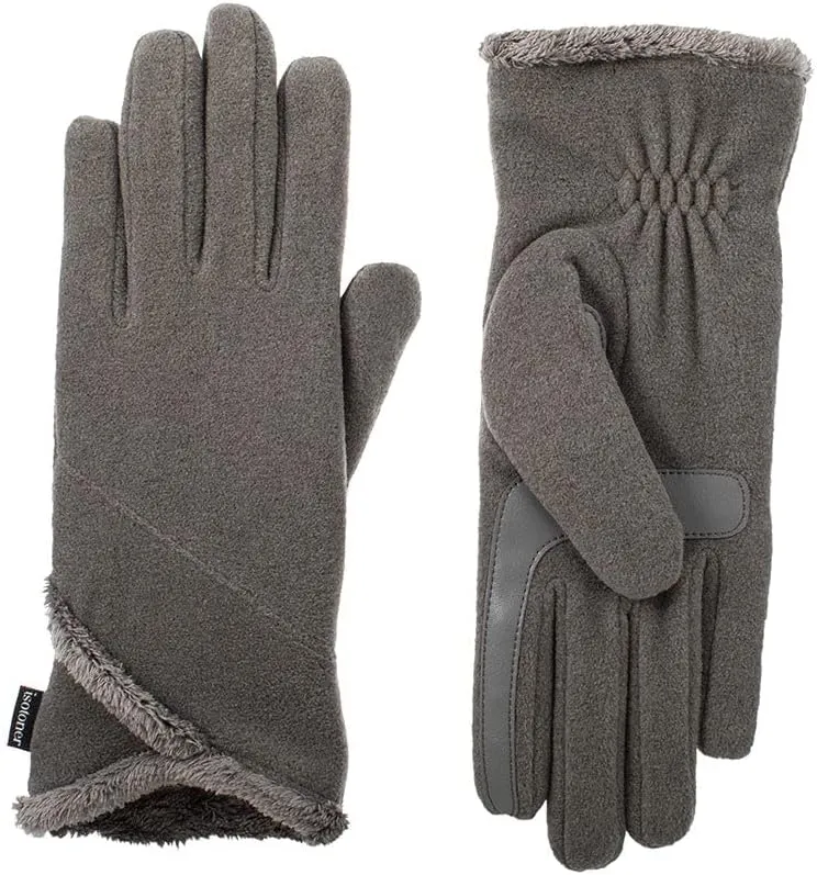isotoner Womens SmartDri Stretch Fleece Glove with Overlap Wrist (Heather Grey)