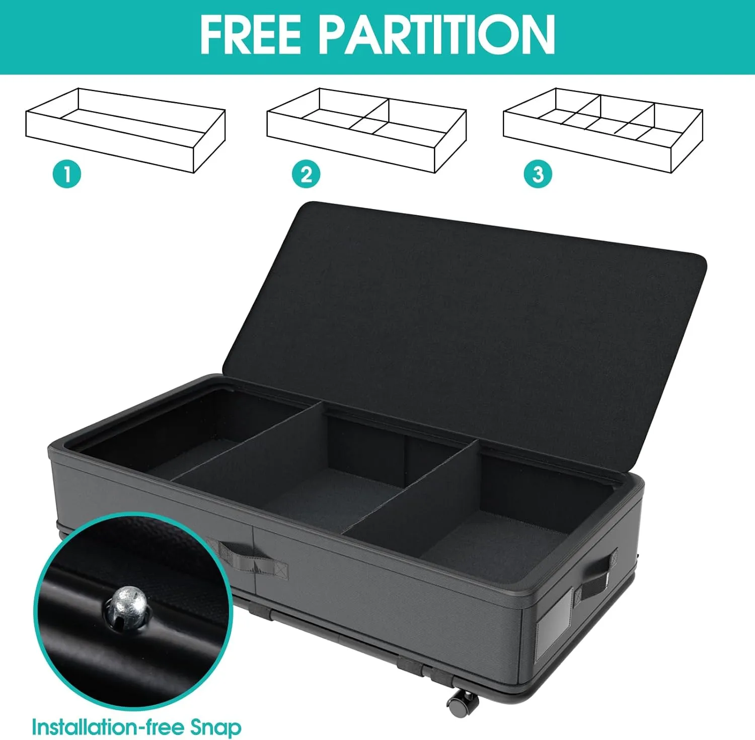 IUI Under Bed Storage with Wheels and Lid,50Quart Large Capacity Rolling Under Bed Storage,Versatile Underbed Shoe Storage Containers for Clothes,Shoes,Books,Blankets,Toys,Black 1Pack