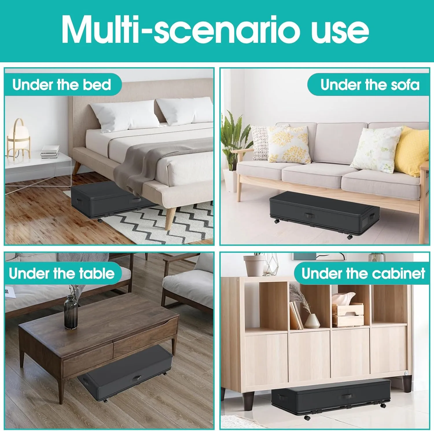 IUI Under Bed Storage with Wheels and Lid,50Quart Large Capacity Rolling Under Bed Storage,Versatile Underbed Shoe Storage Containers for Clothes,Shoes,Books,Blankets,Toys,Black 1Pack