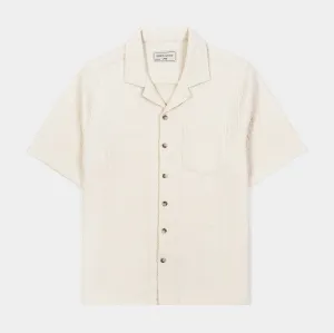 Jacquard Ornate Printed Mens Short Sleeve Shirt (Cream)