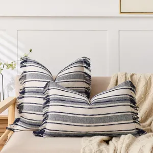 JadeRich 1 Pack Boho Throw Pillow Cover Tassel Cushion Case Bohemian Striped Square Pillowcase for Couch Sofa Bed