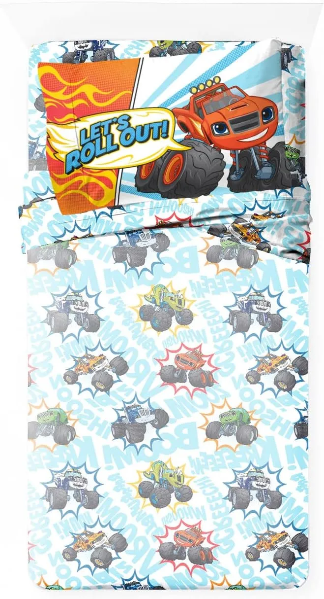 Jay Franco Blaze and The Monster Machines Off to The Races Twin Size Sheet Set - 3 Piece Set Super Soft and Cozy Kid’s Bedding - Fade Resistant Microfiber Sheets (Official Blaze Product)
