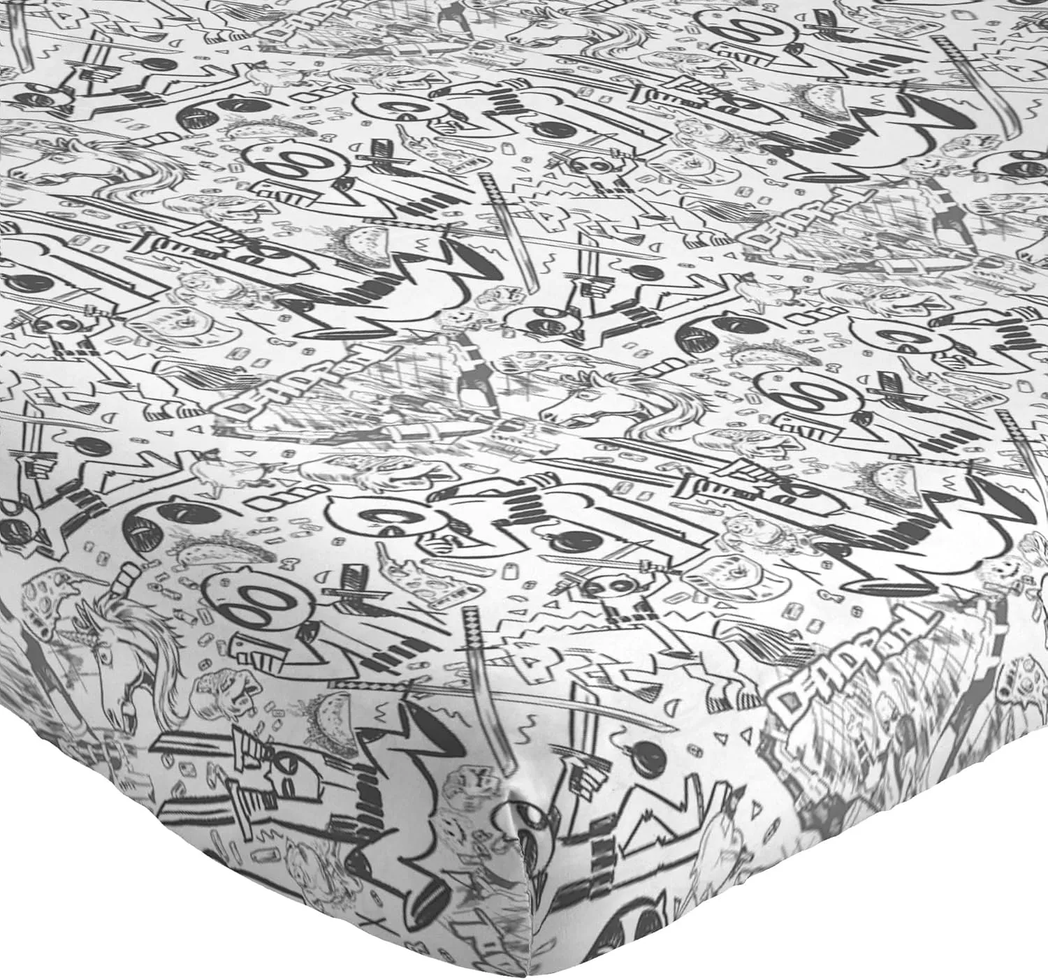 Jay Franco Marvel Deadpool Comic Sketch Queen Size Sheet Set - Super Soft 4 Piece Bedding Set - Microfiber Sheets Includes Reversible Pillow Covers