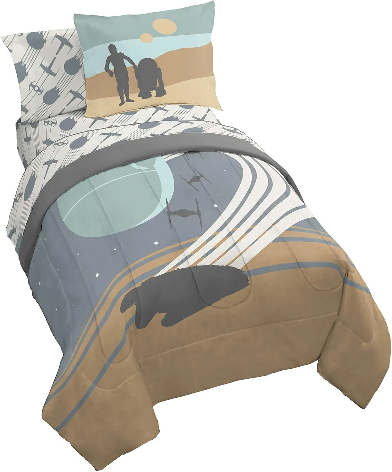 Jay Franco Star Wars Full Size Comforter Set - 7 Piece Bedding Includes Sheet Set & Pillow Covers - Super Soft Cozy Bedding with Death Star and Millennium Falcon