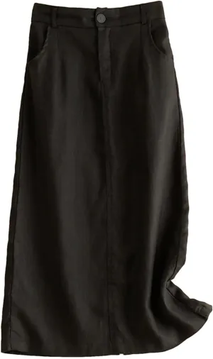 Jegsnoe Women's High Waist Cotton Linen Skirts Autumn Solid Mid-Length Elegant Office Lady Skirt