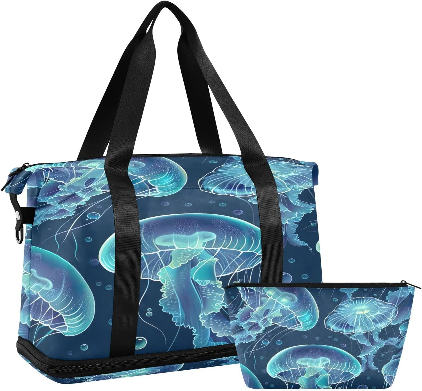 Jellyfishs Duffel Bag Lightweight Carry On Gym Bags for Travel and Weekends, Versatile Overnight Bag with Shoe Compartment