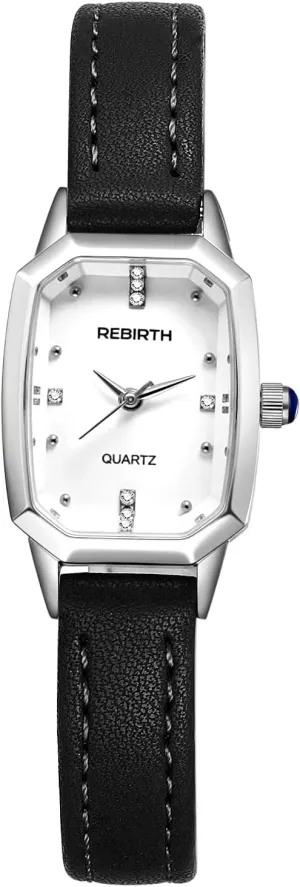 JewelryWe Women's Square Leather Watch – Rhinestones Analog Quartz Wristwatch Casual Business Dress Watch for Ladies