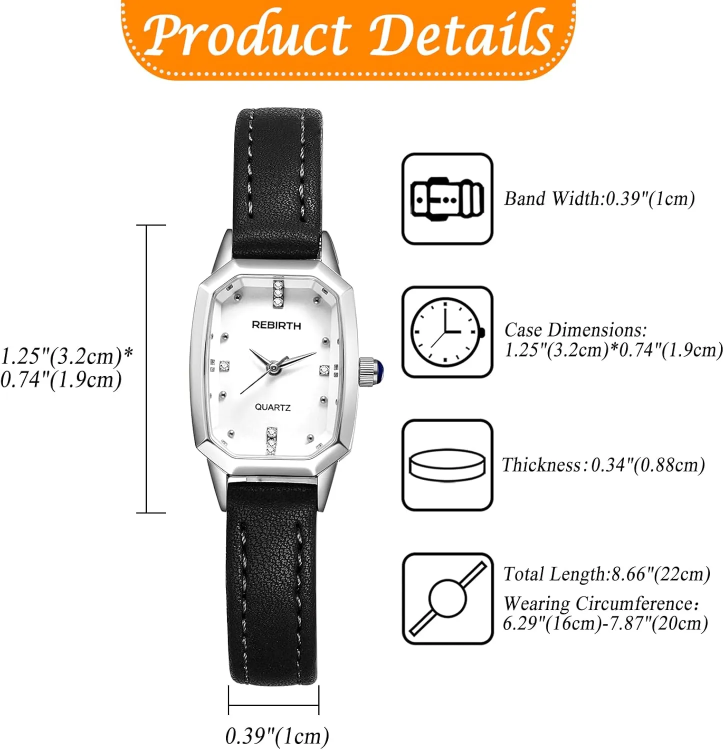 JewelryWe Women's Square Leather Watch – Rhinestones Analog Quartz Wristwatch Casual Business Dress Watch for Ladies