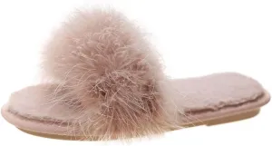 JOEupin Women's Furry Faux Fur Slippers Cozy Memory Foam House Slippers Soft Comfy Flat Slide Sandals Indoor