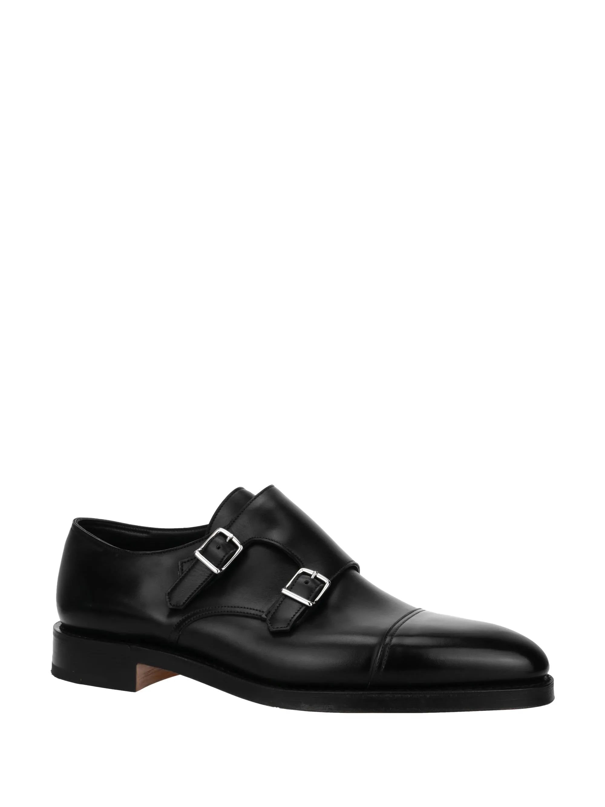 John Lobb William Black Leather Double Buckle Monks