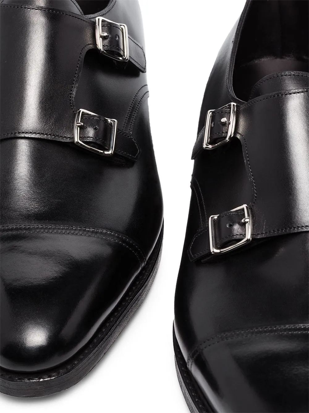 John Lobb William Black Leather Double Buckle Monks