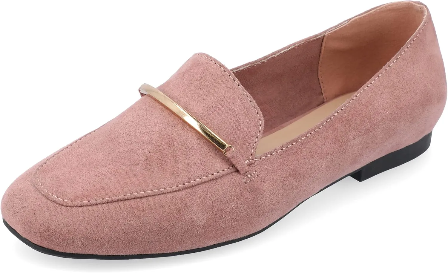 Journee Womens Loafer Flat Notched Topline Square Toe Slip-On Block Heel - Wrenn Casual Dress Shoe