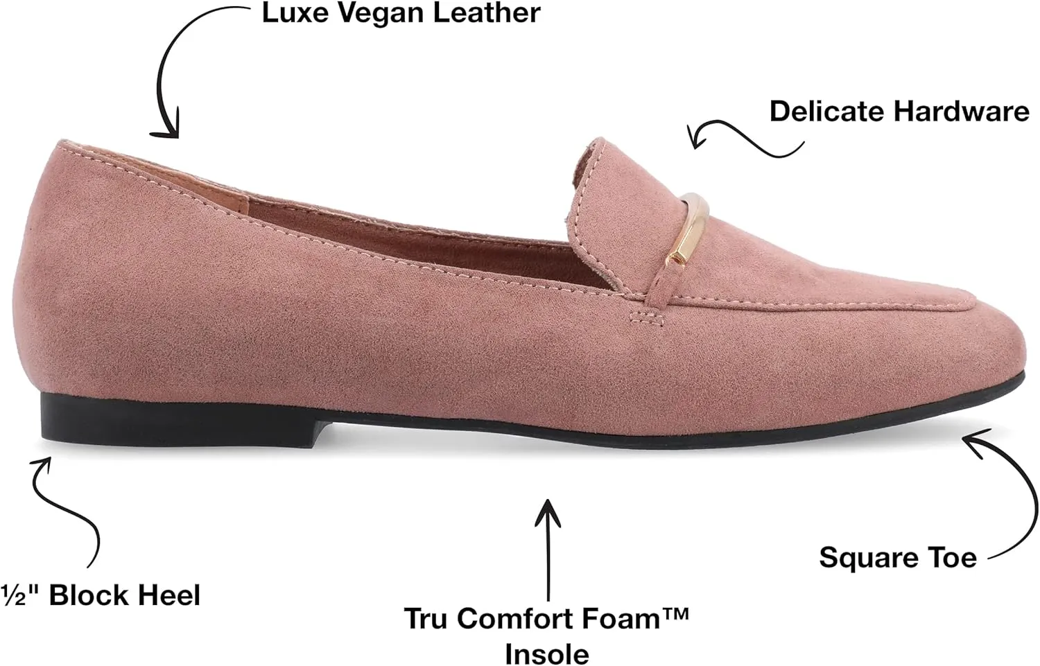 Journee Womens Loafer Flat Notched Topline Square Toe Slip-On Block Heel - Wrenn Casual Dress Shoe