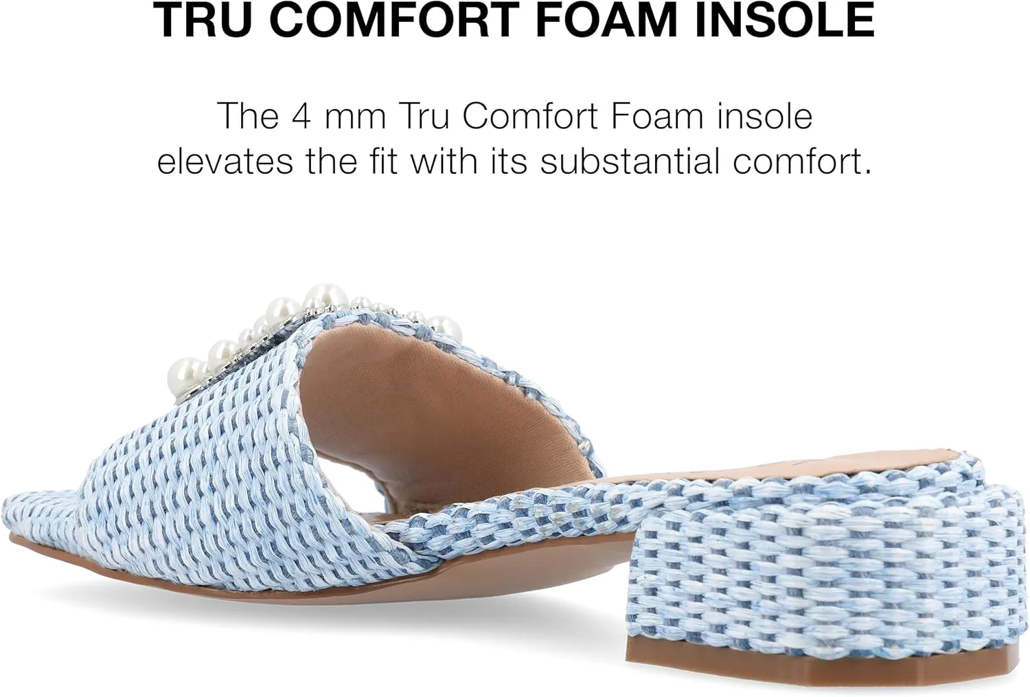 Journee Womens Pearl Raffia Slip On Open Square Toe Outset Block Heel Justina Comfort Foam Flat Sandals