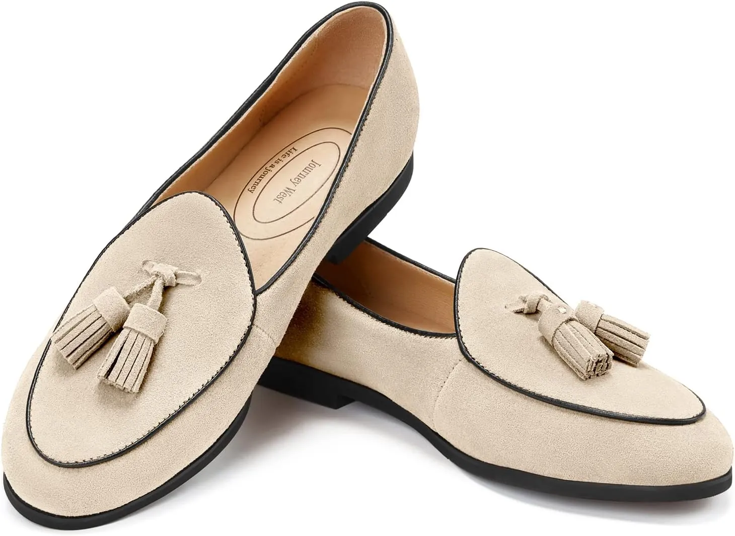 Journey West Suede Tassel Loafer for Women Slip-on BelgianLoafers Shoes