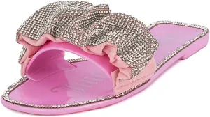 JUICY COUTURE Women's Flat Slide Sandals - Elegant Bejeweled Strap - Beach and Pool Style-Hollyn
