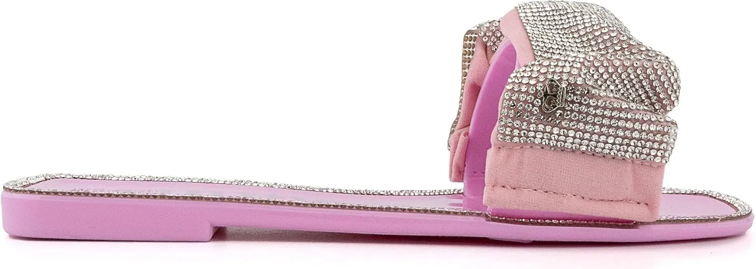 JUICY COUTURE Women's Flat Slide Sandals - Elegant Bejeweled Strap - Beach and Pool Style-Hollyn