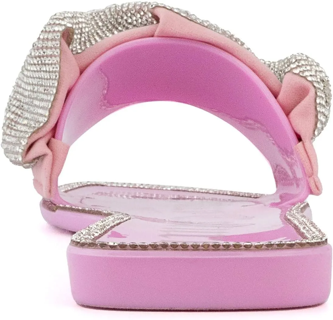 JUICY COUTURE Women's Flat Slide Sandals - Elegant Bejeweled Strap - Beach and Pool Style-Hollyn