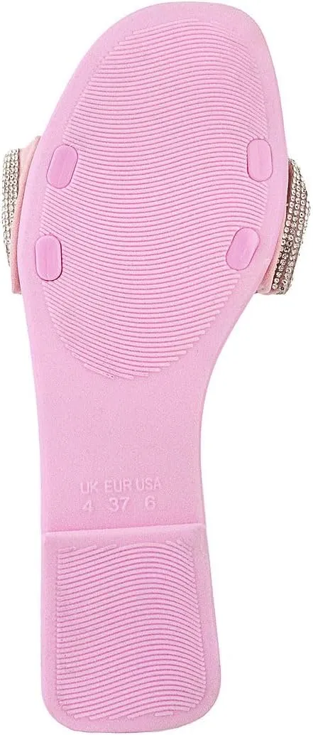 JUICY COUTURE Women's Flat Slide Sandals - Elegant Bejeweled Strap - Beach and Pool Style-Hollyn