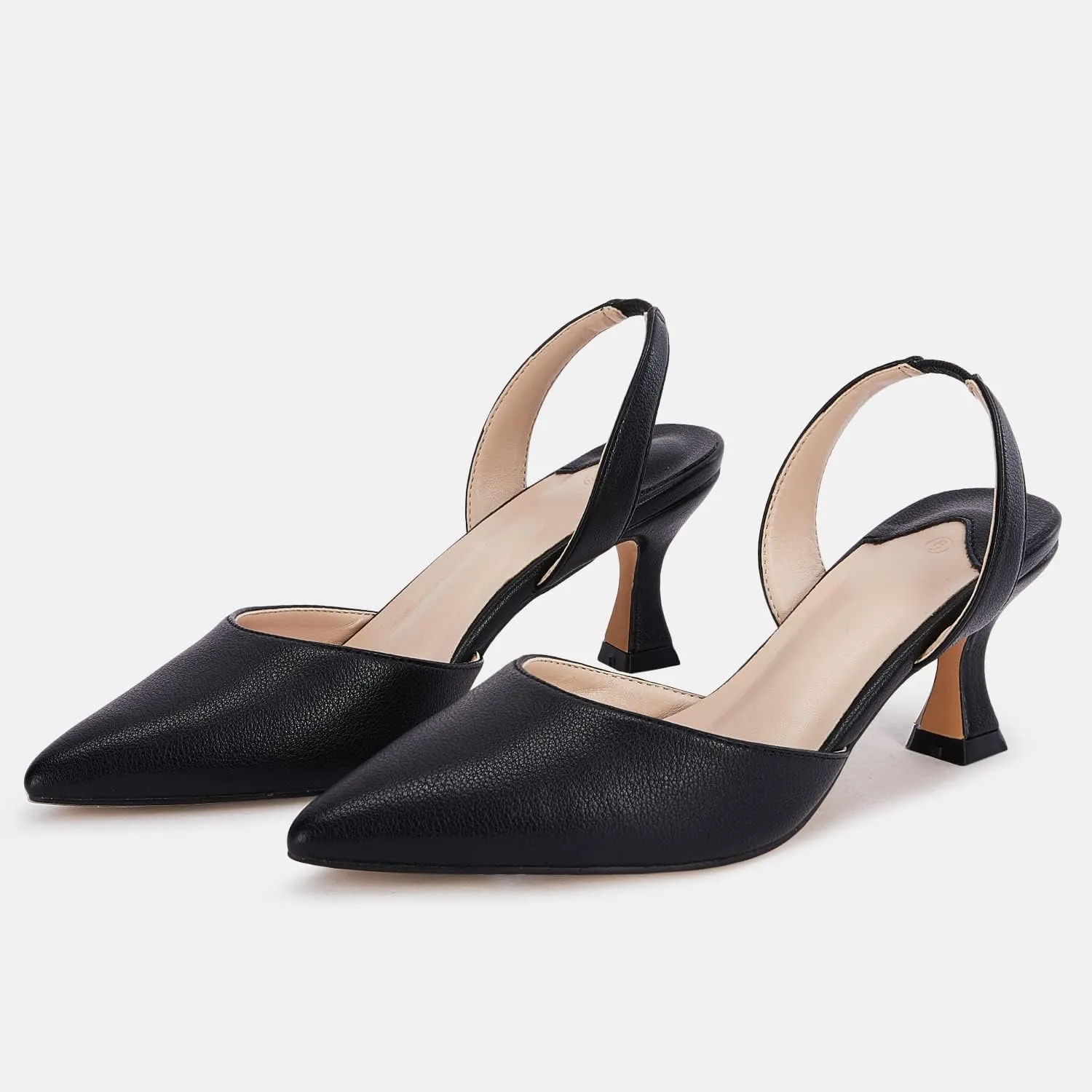 Juliet Holy Womens Pumps Shoes Pointed Toe Slip on Slingback Elastic Strap Classic Kitten Heels