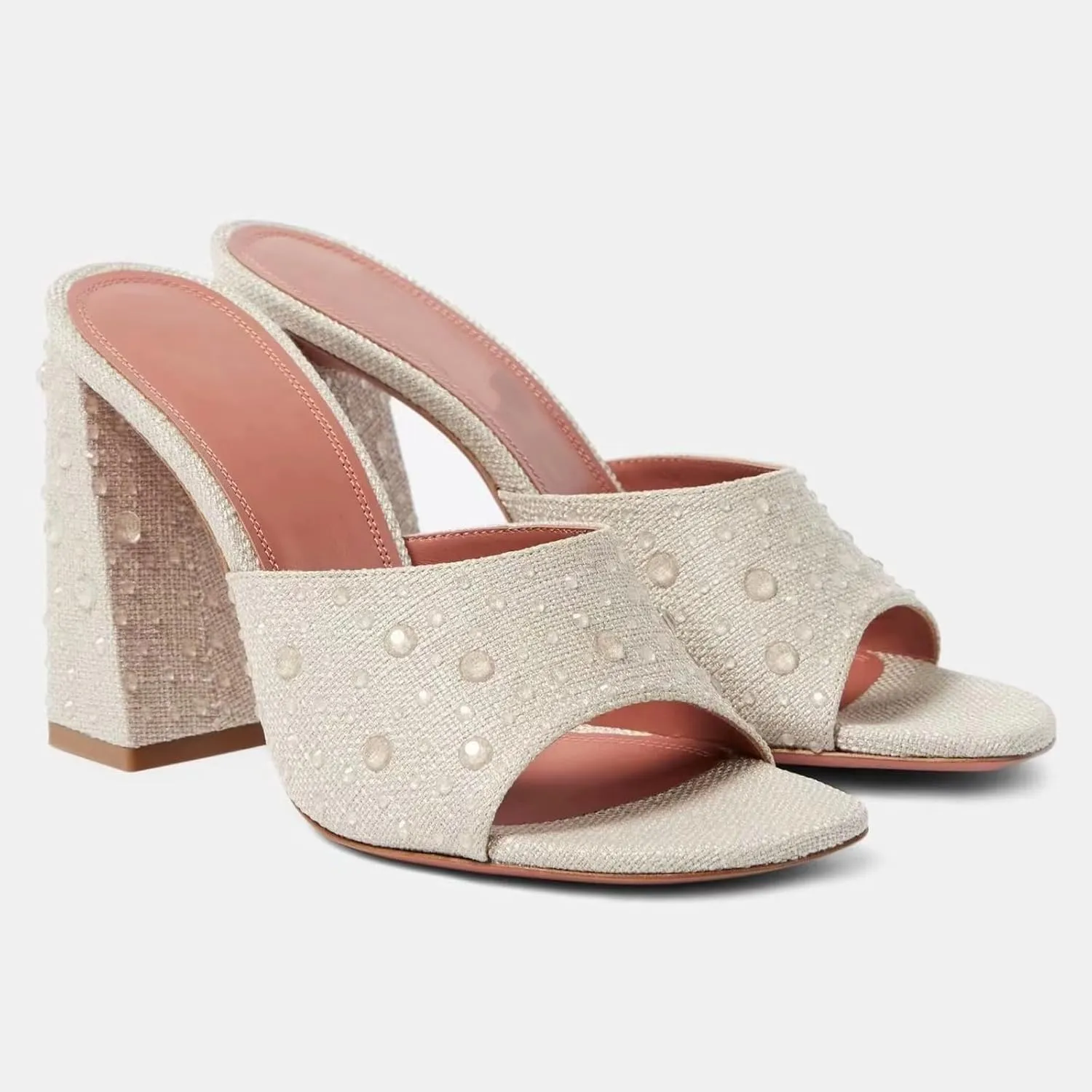 keleimusi Women's Trendy Square Toe Block Heel Dress Mules with Wide Strap
