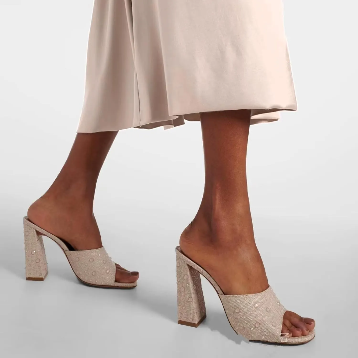 keleimusi Women's Trendy Square Toe Block Heel Dress Mules with Wide Strap