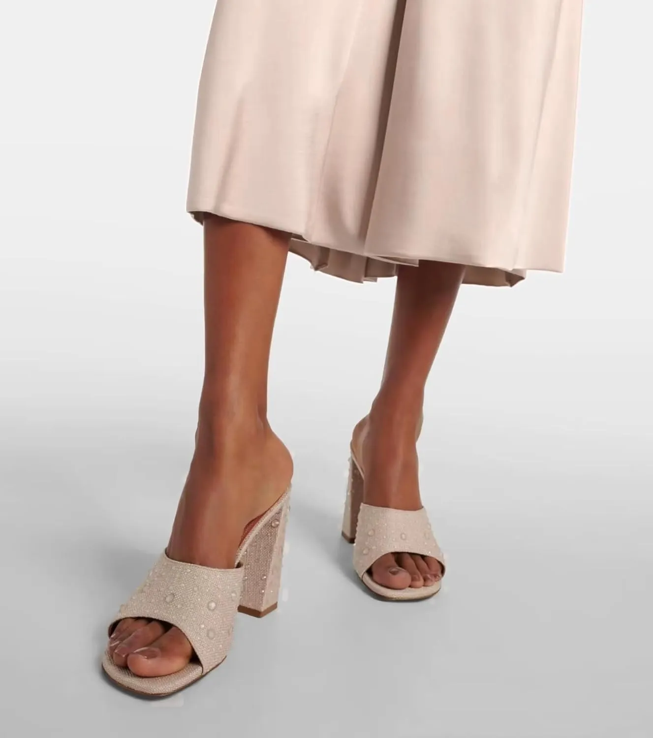 keleimusi Women's Trendy Square Toe Block Heel Dress Mules with Wide Strap