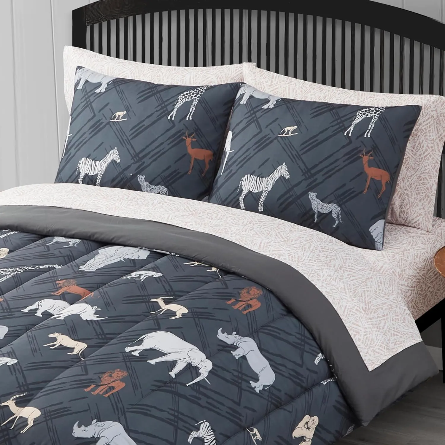 Kids Bedding Set Bed in a Bag for Boys and Girls Toddlers Printed Sheet Set and Comforter, Full, Safari