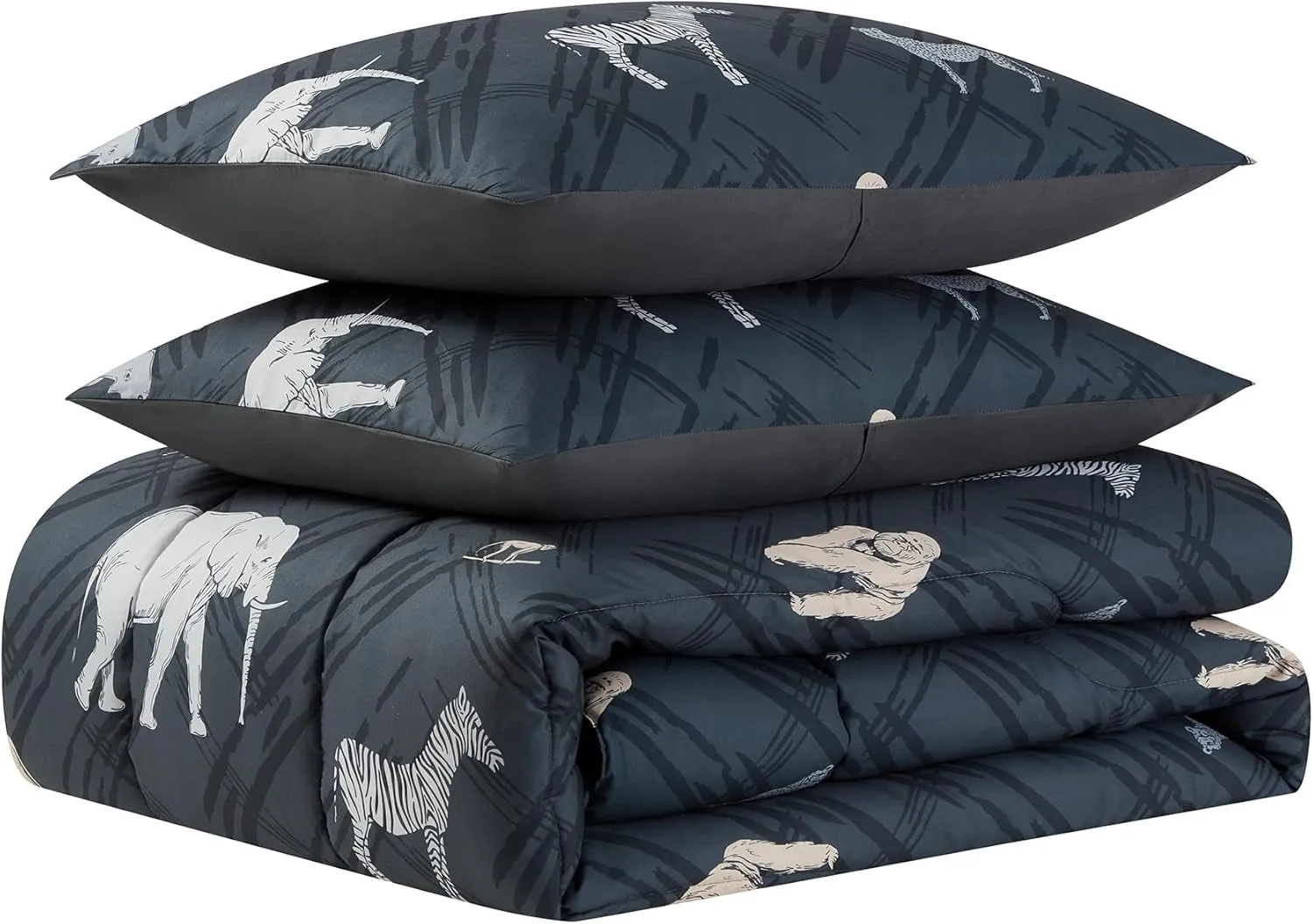 Kids Bedding Set Bed in a Bag for Boys and Girls Toddlers Printed Sheet Set and Comforter, Full, Safari
