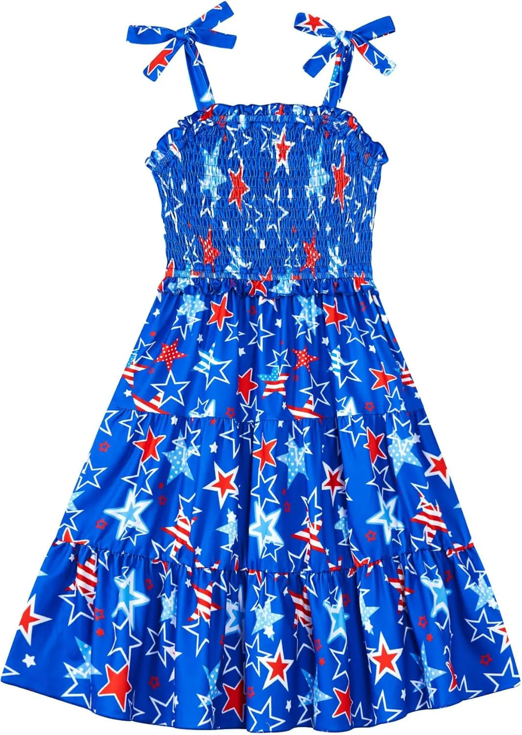 Kids4ever Girls Spaghetti Strap Dress 6-12Y Kids Sleeveless Cami Dresses Summer Beach Smocked Tiered Sundress with Pockets