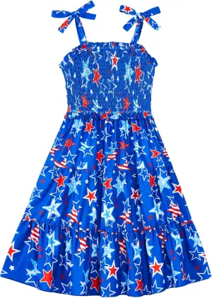 Kids4ever Girls Spaghetti Strap Dress 6-12Y Kids Sleeveless Cami Dresses Summer Beach Smocked Tiered Sundress with Pockets