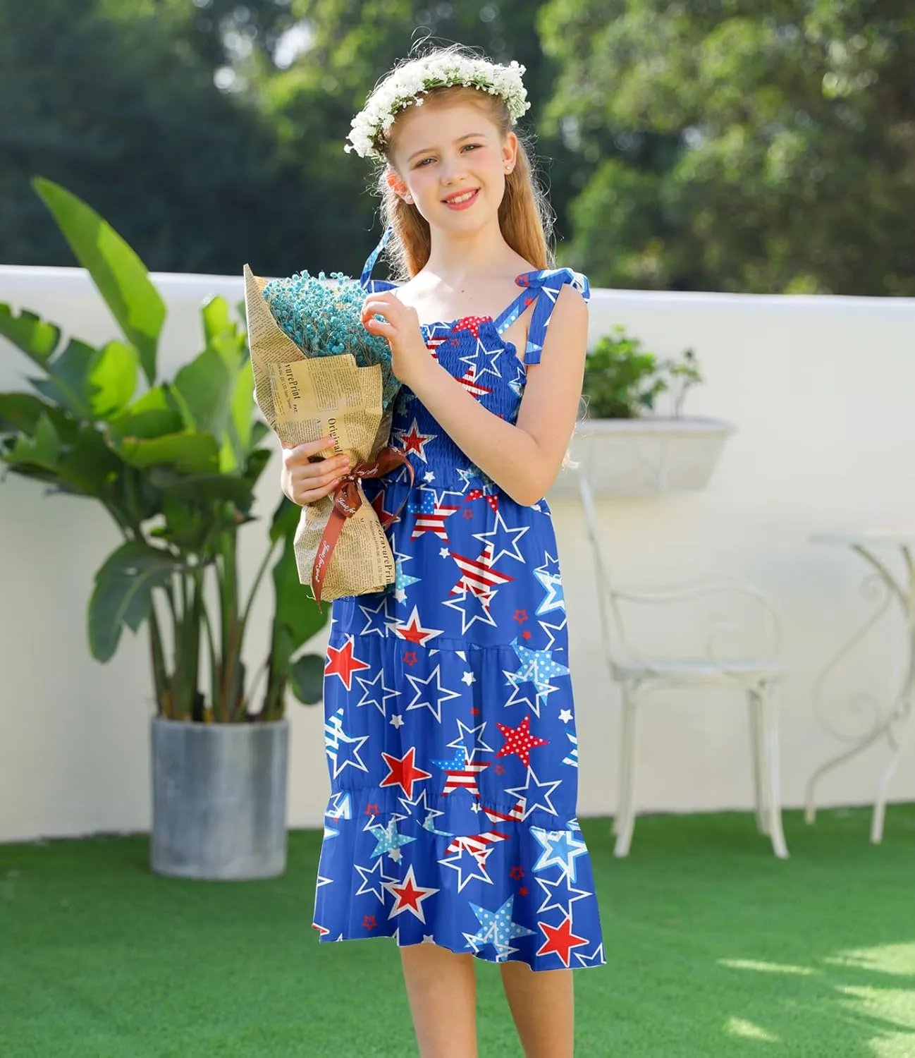Kids4ever Girls Spaghetti Strap Dress 6-12Y Kids Sleeveless Cami Dresses Summer Beach Smocked Tiered Sundress with Pockets