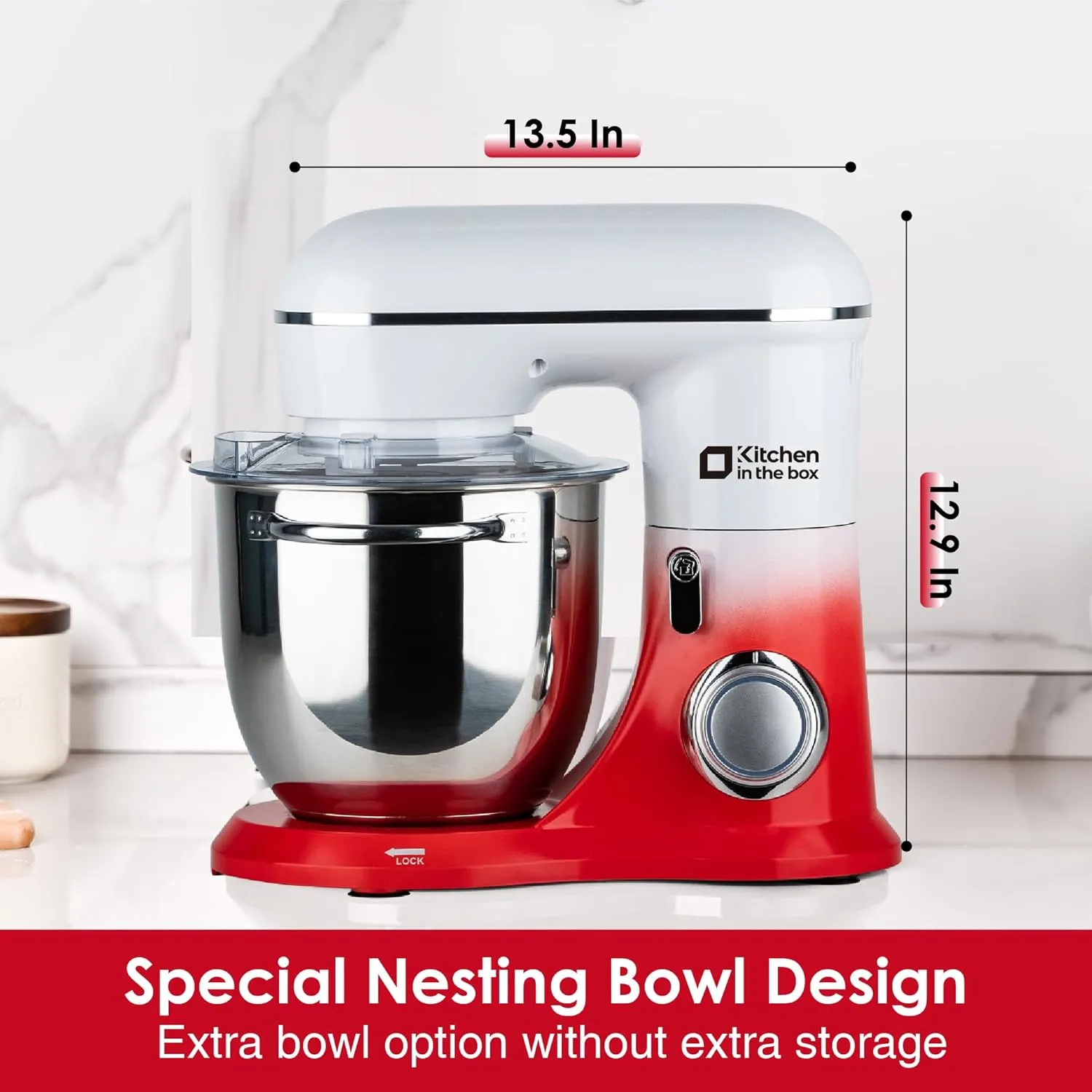 Kitchen in the box Stand Mixer, 5QT   4.5QT Two bowls Electric Food Mixer, 10 Speeds Kitchen Mixer for Daily Use with Egg Whisk,Dough Hook,Flat Beater (Gradient Red, 5QT)