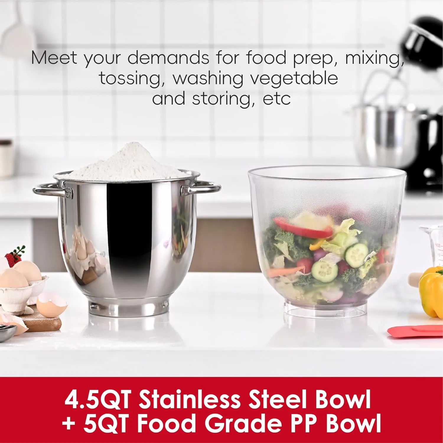 Kitchen in the box Stand Mixer, 5QT   4.5QT Two bowls Electric Food Mixer, 10 Speeds Kitchen Mixer for Daily Use with Egg Whisk,Dough Hook,Flat Beater (Gradient Red, 5QT)