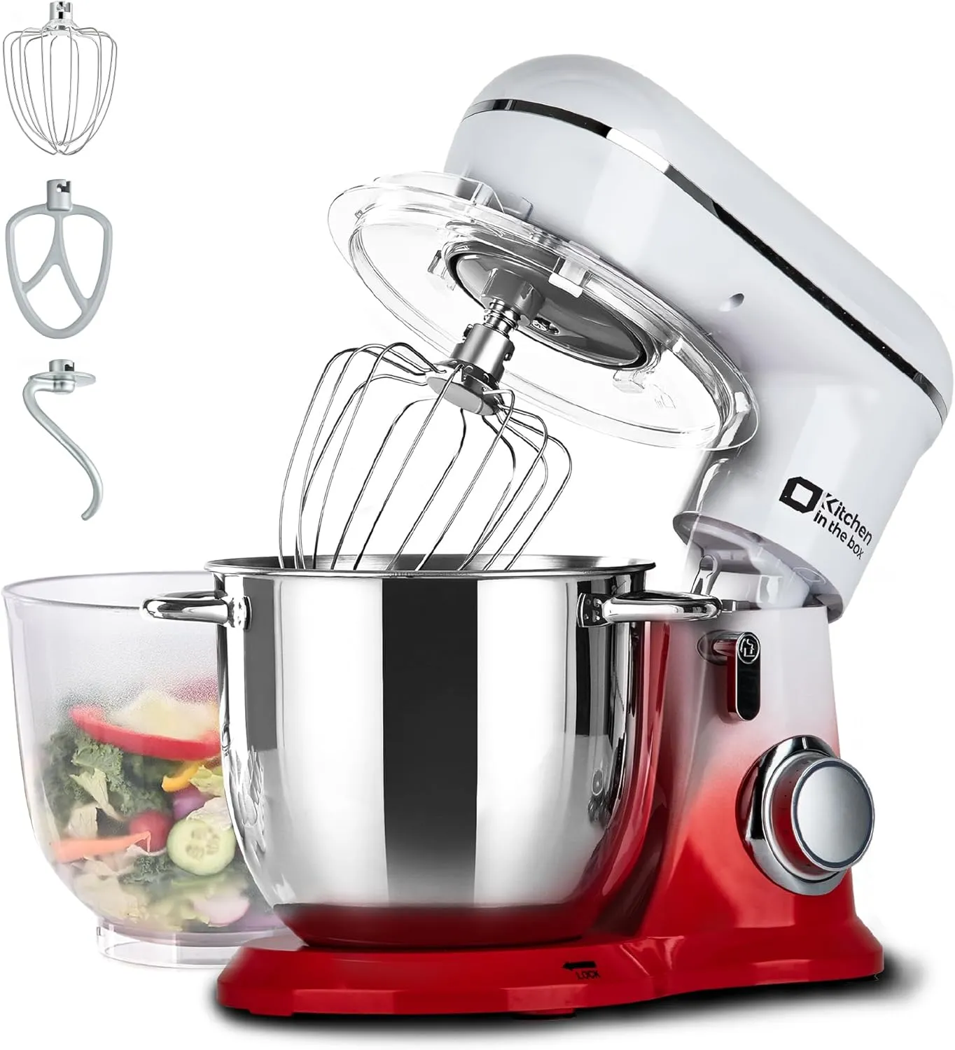 Kitchen in the box Stand Mixer, 5QT   4.5QT Two bowls Electric Food Mixer, 10 Speeds Kitchen Mixer for Daily Use with Egg Whisk,Dough Hook,Flat Beater (Gradient Red, 5QT)