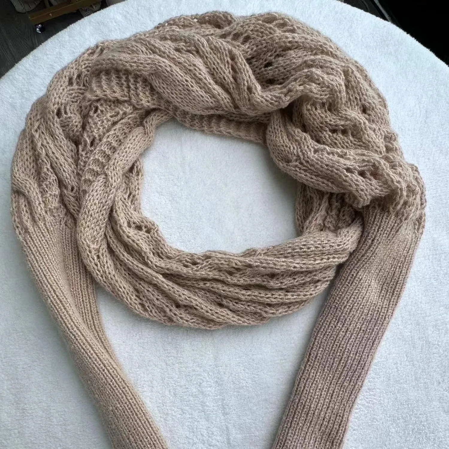 Knitted Cable Wrap Shawl with Sleeves, Multifunctional Scarf