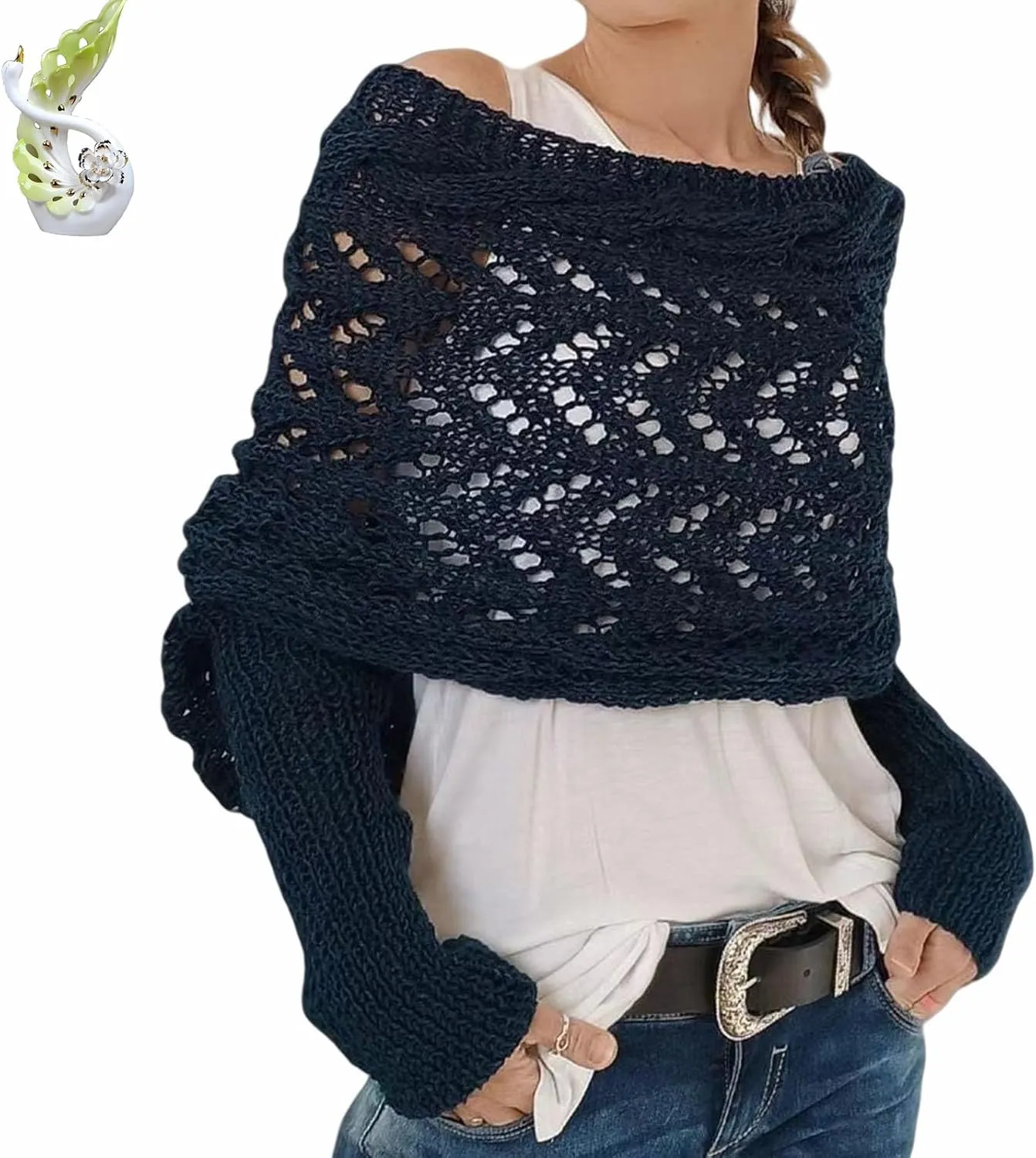 Knitted Cable Wrap Shawl with Sleeves, Multifunctional Scarf