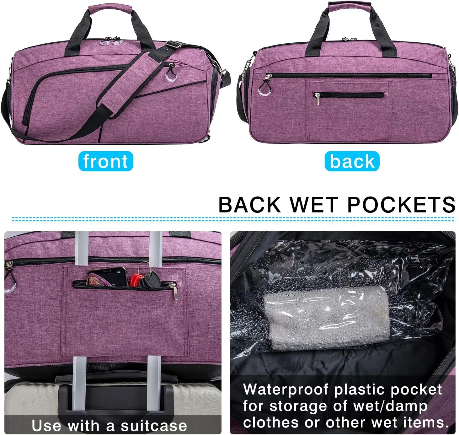 Kuston Sports Gym Bag with Shoes Compartment &Wet Pocket Gym Duffel Bag Overnight Bag for Men and Women