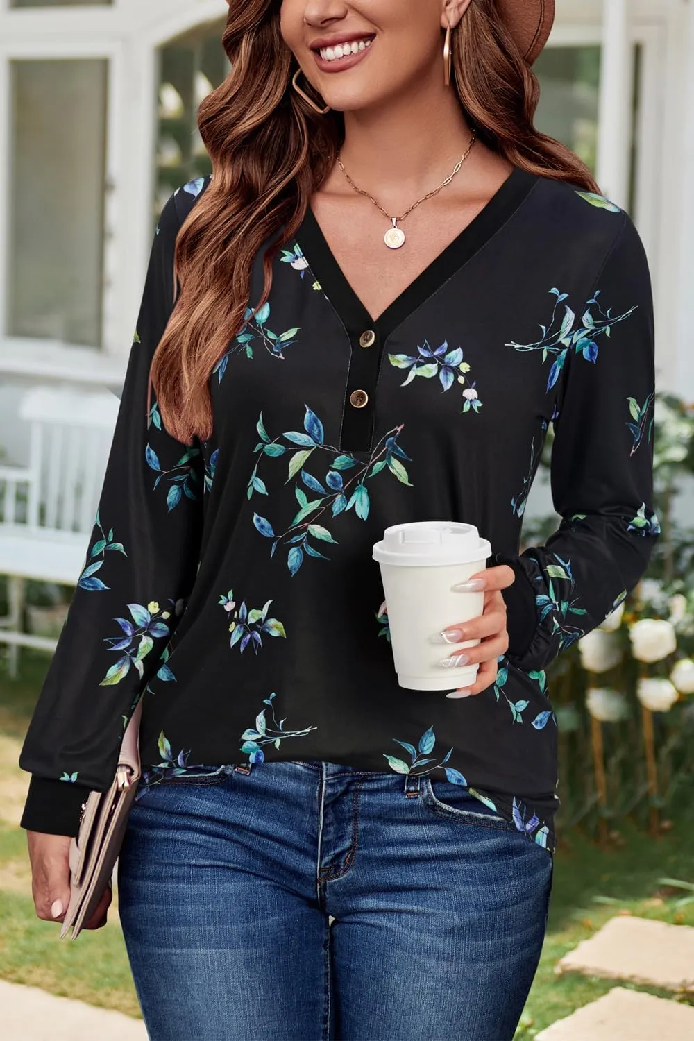 LAISHEN Women's V Neck Summer Tops Casual Henley Button Down T Shirts Tunic 2024